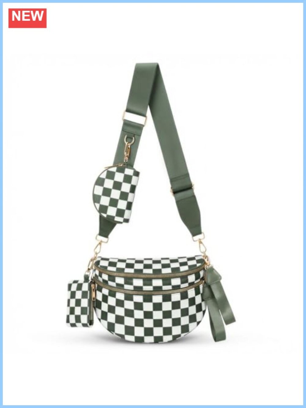 Checkered Crossbody Bag Nylon Adjustable Strap RFID Pouches Small Purse